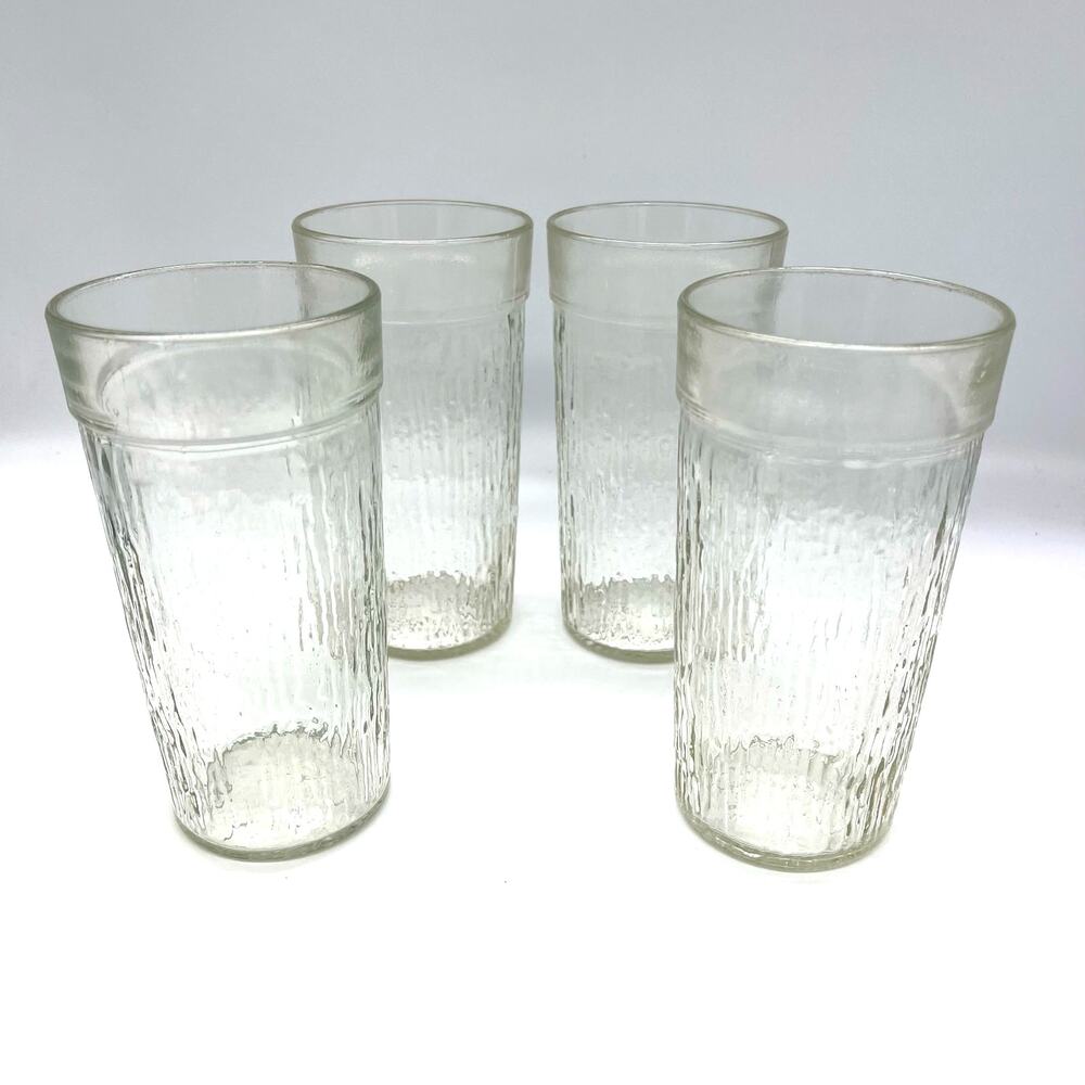 Vintage Kerr Bark Icicle Texture Set of 4 Glass Tumblers 6"